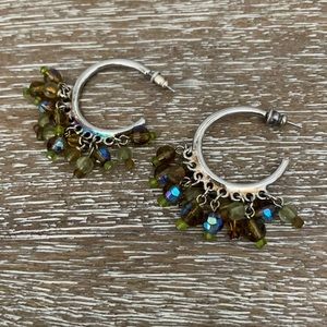 Silver Hoop Earrings with Beaded Drop Colorful Dangles